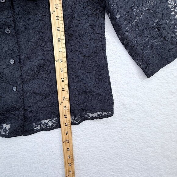 Isaac Mizrahi Black Lace Cardigan Button Up Top Career Event Whimsigoth Womens M - Picture 12 of 13